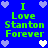 Blue background with green text reading "I Love Stanton Forever" repeated twice, surrounded by purple and white pixelated hearts.