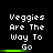 A contact sheet of six animated frames showing a pixelated text-based animation with the phrase "Veggies Are The Way To Go" and green progress bars beneath each frame.