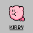 Two pixelated pink Kirby icons with black outlines, each labeled 'KIRBY' below, showing different facial expressions and body shapes.