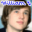 identical pixelated portraits with brown hair and blue eyes, each bordered by a repeating 'William' text banner in light blue