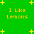 Green background with yellow text "I Like Lemons" repeated four times and scattered yellow star shapes.