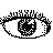 Six-frame contact sheet of a pixelated eye animation showing eyelid movement and pupil changes across frames.