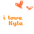 Pixelated orange text reads 'i love Kyle' with two pixelated hearts above on white background.