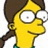 Yellow-skinned cartoon character with brown braided hair and glasses, smiling slightly against white background.