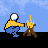 Animated contact sheet showing a pixel art character tending a campfire across multiple frames with varying fire intensity and pose changes.