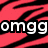 Red and black striped background with white text 'omgg lala' and a smiley face '=]' in the lower-left corner.