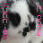 Animated sequence of a black-and-white rabbit's face with pink text on the left side, showing subtle movement in the ears and eyes across frames.