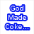 Blue pixelated text on white background with a central photo of curly-haired person, displaying multiple phrases including "God Made Coke..." and "So Damnnn Sexi!!"