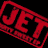 A contact sheet of 14 animated frames showing variations of the 'JET' logo in red and white on black background with repeated text elements.