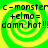 Four identical display green and yellow spiral backgrounds with black text reading "c-monster c-monster +elmo= damn hot!!!" in a pixelated font