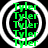 Four identical circular frames with white rings and black centers display repeated green text "Tyler" on a black background.