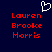 Dark blue background with red pixelated text reading 'Lauren Brooke Morris' in two identical vertical , a white pixelated heart symbol above the left