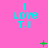 Pink background with cyan text reading "I LOVE T.I." repeated in a , green plus signs and X symbols scattered across the image