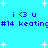 Pixelated blue background with white starbursts and repeated text "i <3 u #14 keating" in dark blue.