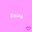 Pixelated text 'Emily' appears twice on a pink background with two pixel hearts below.