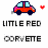 Pixelated red car icon with blue windows and dark wheels, paired with heart symbols in various colors above text reading 'LITTLE RED CORVETTE' on white background.