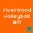 Pixelated text 'riverwood volleyball #11' appears on orange and teal backgrounds with a star symbol changing color between frames.