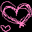 Pixelated heart shapes in pink, blue, and green with smaller matching hearts below each on a black background.