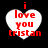 Four heart-shaped icons with red text "i love you tristan" on black background, each with distinct pixelation levels.