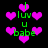 Pixelated green text 'I luv u babe' surrounded by pink hearts on a black background, with some hearts and text elements shifting position.