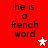 Red background with black text reading 'he is a french word' and two star icons, one white and one pink.