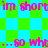 Pixelated text repeats 'im short' and '...so wht...' over a shifting green and cyan checkered background.