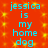 A static image with a red background featuring yellow star-like patterns and repeated cyan text reading "jessica is my home dog" in two vertical