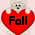 six pixelated red hearts held by white teddy bears, each heart displaying black text: Fall in love with TSF