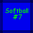 Two identical blue square with black lines display green pixelated text reading "Softball #7" in a retro digital style