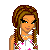 Pixelated character with brown braided hair wearing white dress with pink crosses, standing above pink 'single' text and heart symbols.