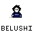 Pixel art character with black spiky hair and white face, wearing dark blue jacket with yellow stripe on sleeve, holding small blue object that changes position across frames.