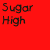 A 3x2 contact sheet of six animated frames showing the text "Sugar High" on solid colored backgrounds in red, orange, yellow, green, blue, and purple.