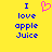 Yellow background with blue text reading "I love apple Juice" and a pink pixelated heart symbol above the text.