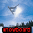 Animated snowboarding scene with a snowboarder mid-air against a blue sky, featuring text overlays and a number.