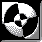 Black-and-white pixelated animation of a circular shape with four quadrants shifting through multiple configurations against a black background.