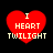 Four red heart-shaped icons with yellow text "I HEART TWILIGHT" on black background, each showing different pixelation levels.