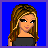 Pixel art contact sheet of six animated frames showing a female character in gothic fashion with text overlays on blue background.