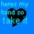 Blue background with pixelated text and a dark heart shape containing greenish text.
