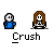 Pixel art animation of two figures with hearts above them, each labeled 'Crush' beneath, on a gray background.