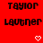 Red background with alternating black text 'TAYLOR' and 'LAUTNER', white pixel hearts appearing in between them