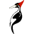 Pixelated bird with red crest, white beak, black body, and gray neck against plain background.