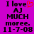 Purple background with black text reading "I love AJ MUCH moree. 11-7-08" and a red heart symbol replacing the 'o' in 'love'.