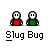 Animated contact sheet of 18 pixel art frames showing two cartoon characters in red and green outfits with white faces, displaying various poses including talking bubbles and hand gestures against a gray background.