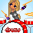 Pixel art buddy icon featuring a blonde cartoon drummer on drums with 'Drums' text and a pink 'Visit Dollz.com' logo section.