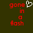 Red pixelated text 'gone in a flash' on dark green background with white heart symbol above 'gone' on left side.