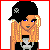 Animated contact sheet of a punk-themed cartoon character with blonde braids, black clothing, and red text elements across multiple frames showing pose changes and text variations.