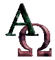 Animated sequence of green uppercase A and copper-colored omega symbols in 3D style, showing progressive reduction from full to partial forms.