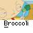 Pixelated cartoon character with blonde hair and blue shirt holding green broccoli, next to text reading 'Instant Icons .com' on gray background.