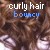 hair-themed icons with curly and straight styles, each labeled with descriptive text in various colors