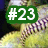 A static image of a yellow softball with purple stitching, overlaid by green text elements including "#23" and partial words.